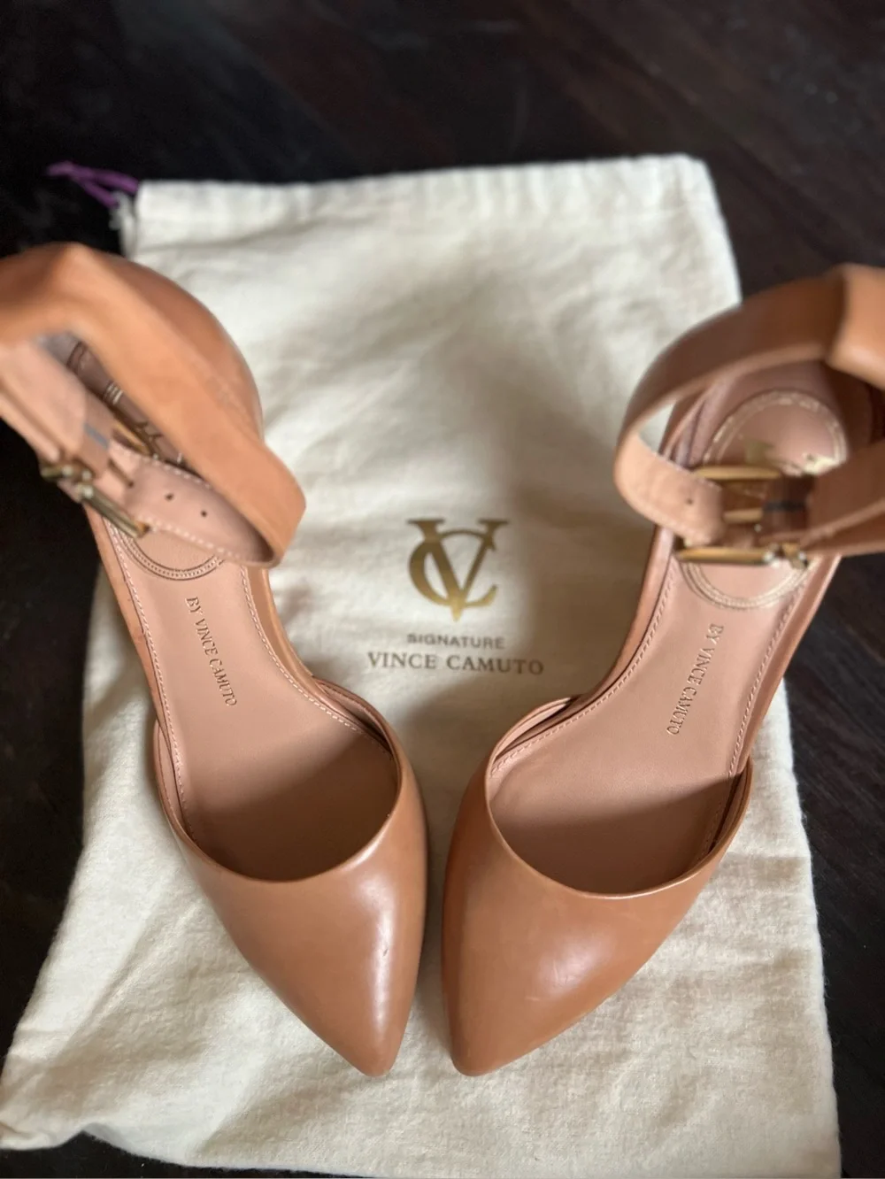 Vince Camuto Signature VI-SOLANNA Ankle Strap Wedge Pumps Tan Nude 6M/36